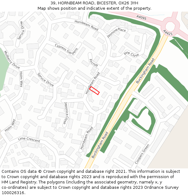 39, HORNBEAM ROAD, BICESTER, OX26 3YH: Location map and indicative extent of plot