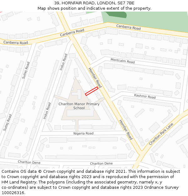 39, HORNFAIR ROAD, LONDON, SE7 7BE: Location map and indicative extent of plot