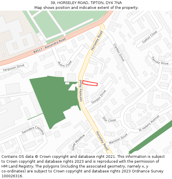 39, HORSELEY ROAD, TIPTON, DY4 7NA: Location map and indicative extent of plot