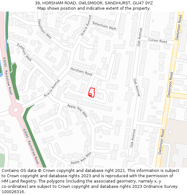 39, HORSHAM ROAD, OWLSMOOR, SANDHURST, GU47 0YZ: Location map and indicative extent of plot