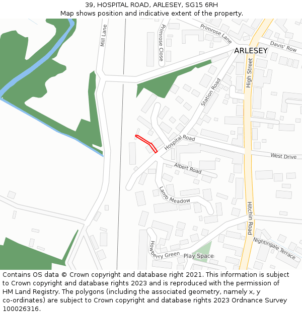 39, HOSPITAL ROAD, ARLESEY, SG15 6RH: Location map and indicative extent of plot