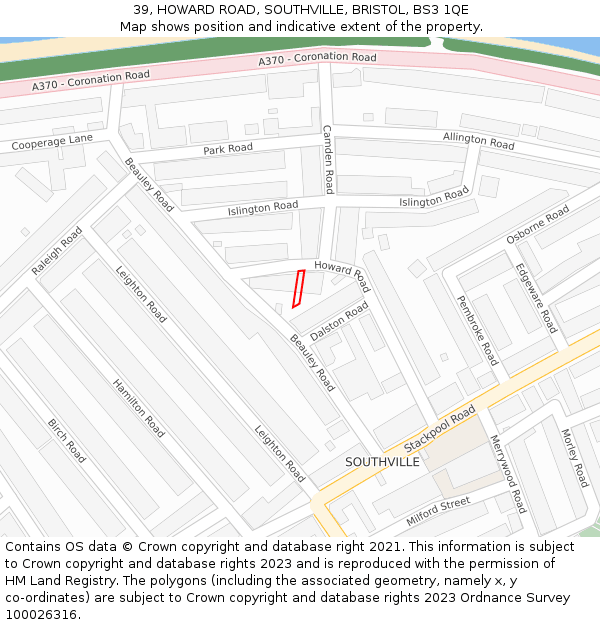 39, HOWARD ROAD, SOUTHVILLE, BRISTOL, BS3 1QE: Location map and indicative extent of plot