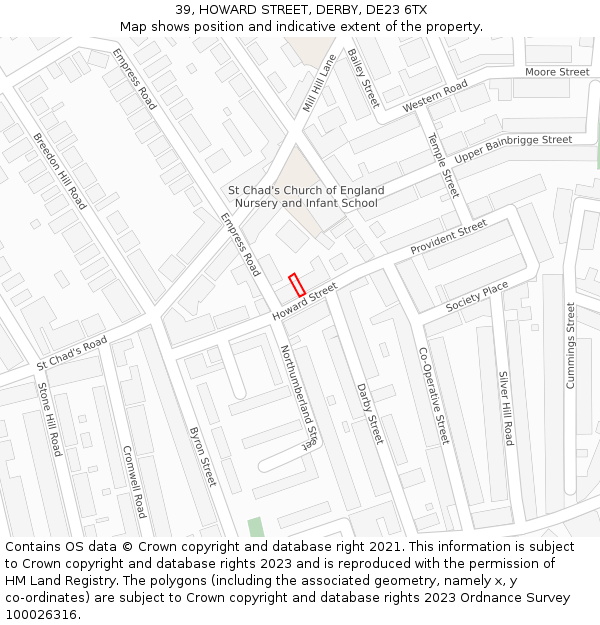 39, HOWARD STREET, DERBY, DE23 6TX: Location map and indicative extent of plot
