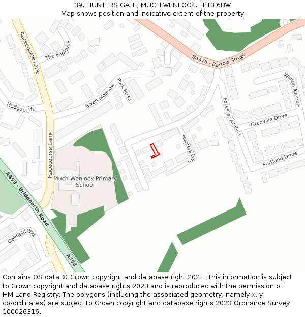39, HUNTERS GATE, MUCH WENLOCK, TF13 6BW: Location map and indicative extent of plot