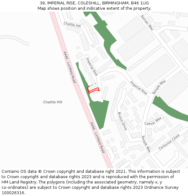 39, IMPERIAL RISE, COLESHILL, BIRMINGHAM, B46 1UG: Location map and indicative extent of plot