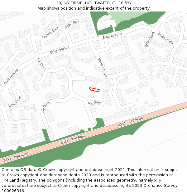 39, IVY DRIVE, LIGHTWATER, GU18 5YY: Location map and indicative extent of plot
