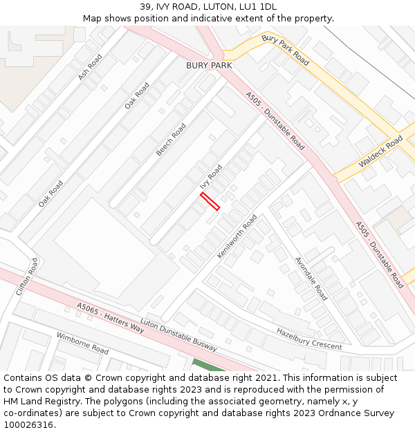 39, IVY ROAD, LUTON, LU1 1DL: Location map and indicative extent of plot