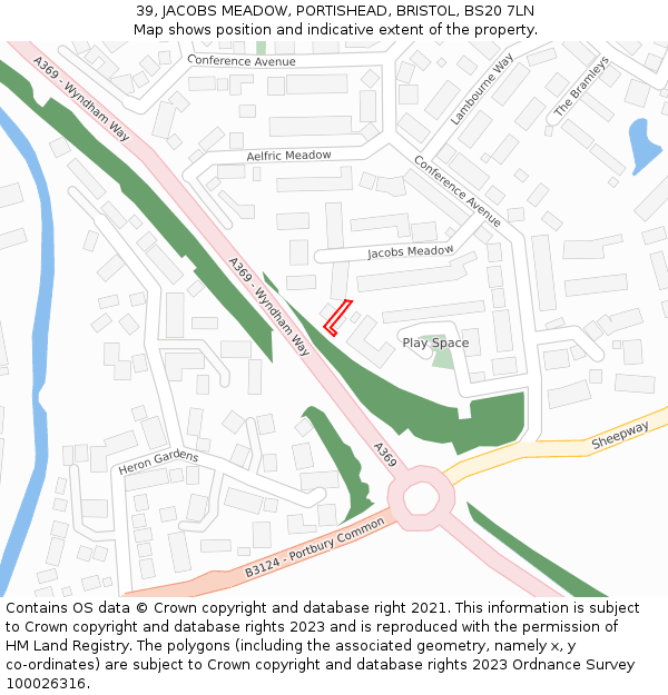 39, JACOBS MEADOW, PORTISHEAD, BRISTOL, BS20 7LN: Location map and indicative extent of plot