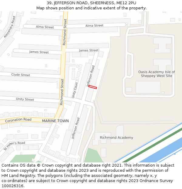 39, JEFFERSON ROAD, SHEERNESS, ME12 2PU: Location map and indicative extent of plot
