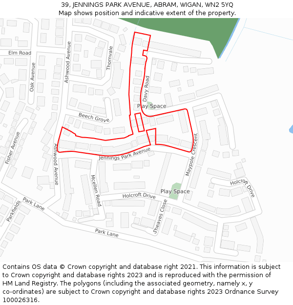 39, JENNINGS PARK AVENUE, ABRAM, WIGAN, WN2 5YQ: Location map and indicative extent of plot