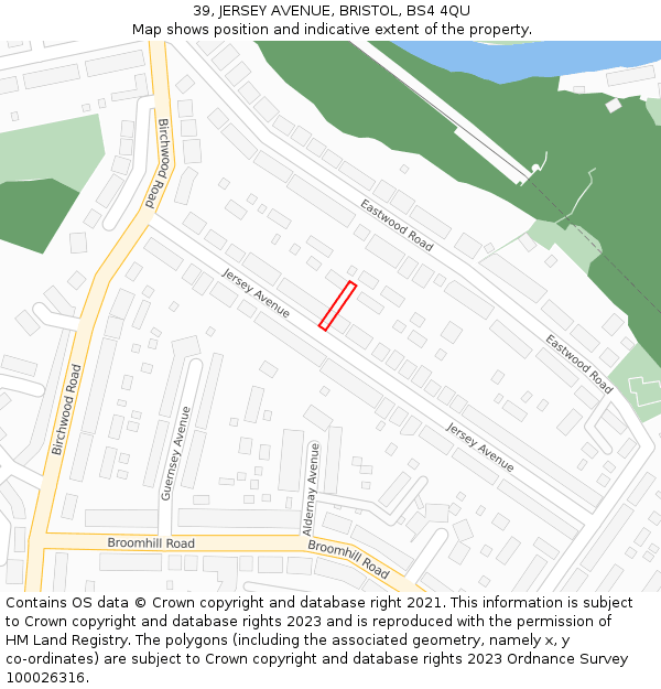39, JERSEY AVENUE, BRISTOL, BS4 4QU: Location map and indicative extent of plot