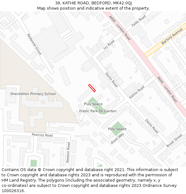 39, KATHIE ROAD, BEDFORD, MK42 0QJ: Location map and indicative extent of plot