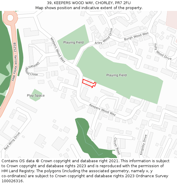 39, KEEPERS WOOD WAY, CHORLEY, PR7 2FU: Location map and indicative extent of plot