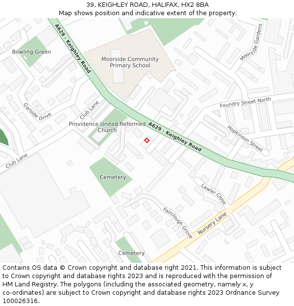 39, KEIGHLEY ROAD, HALIFAX, HX2 8BA: Location map and indicative extent of plot