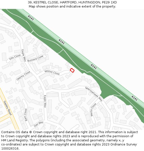 39, KESTREL CLOSE, HARTFORD, HUNTINGDON, PE29 1XD: Location map and indicative extent of plot