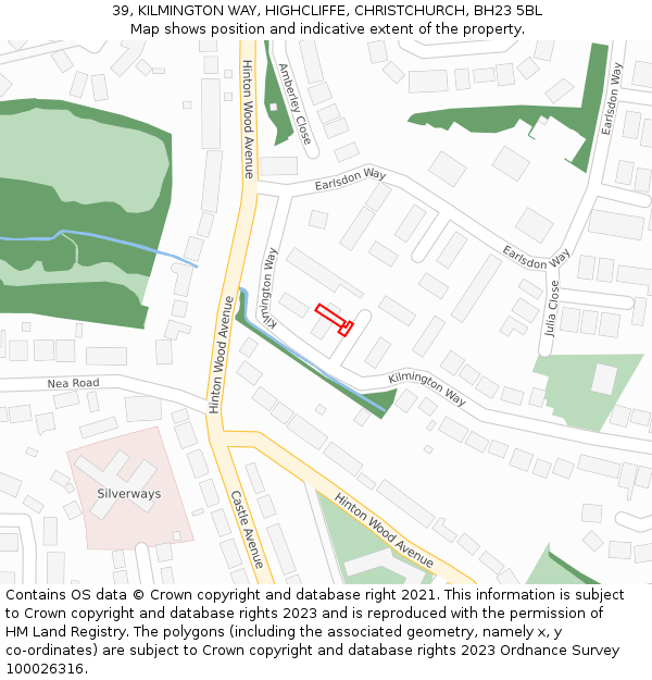 39, KILMINGTON WAY, HIGHCLIFFE, CHRISTCHURCH, BH23 5BL: Location map and indicative extent of plot