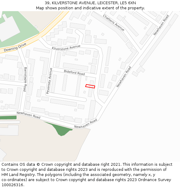 39, KILVERSTONE AVENUE, LEICESTER, LE5 6XN: Location map and indicative extent of plot