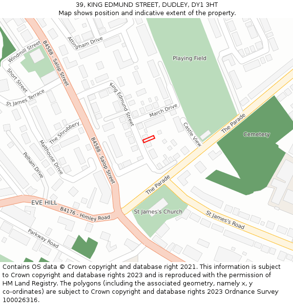 39, KING EDMUND STREET, DUDLEY, DY1 3HT: Location map and indicative extent of plot