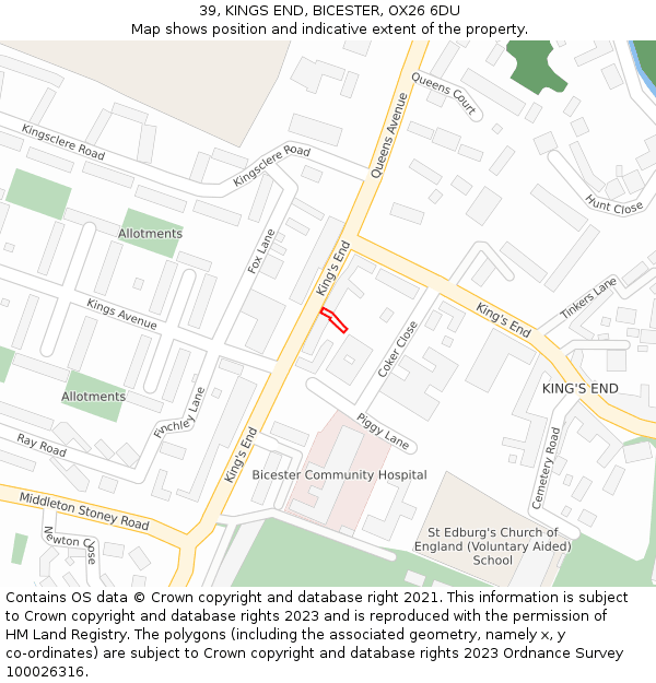 39, KINGS END, BICESTER, OX26 6DU: Location map and indicative extent of plot