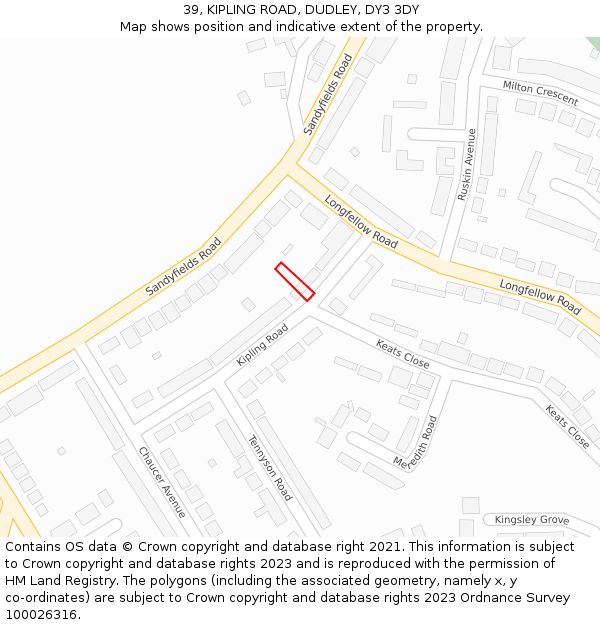 39, KIPLING ROAD, DUDLEY, DY3 3DY: Location map and indicative extent of plot