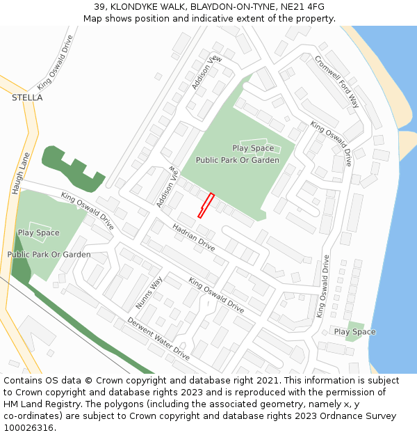 39, KLONDYKE WALK, BLAYDON-ON-TYNE, NE21 4FG: Location map and indicative extent of plot