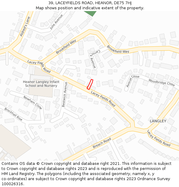 39, LACEYFIELDS ROAD, HEANOR, DE75 7HJ: Location map and indicative extent of plot