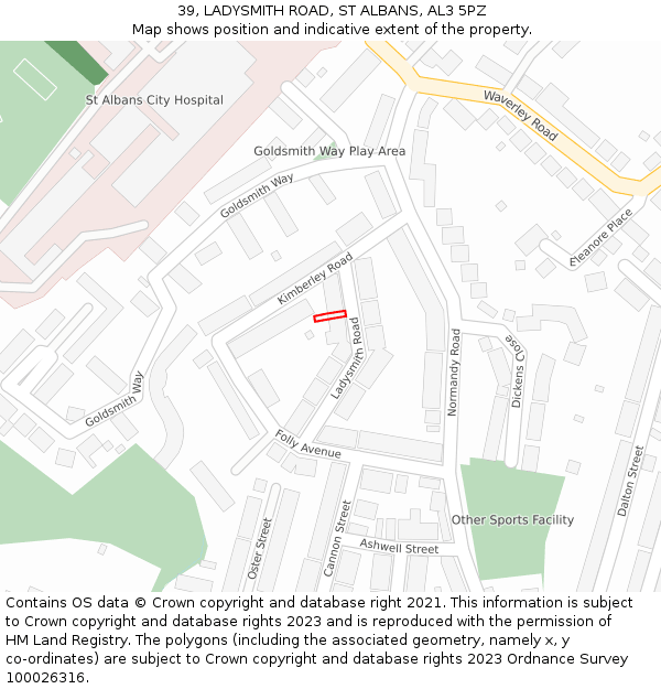 39, LADYSMITH ROAD, ST ALBANS, AL3 5PZ: Location map and indicative extent of plot