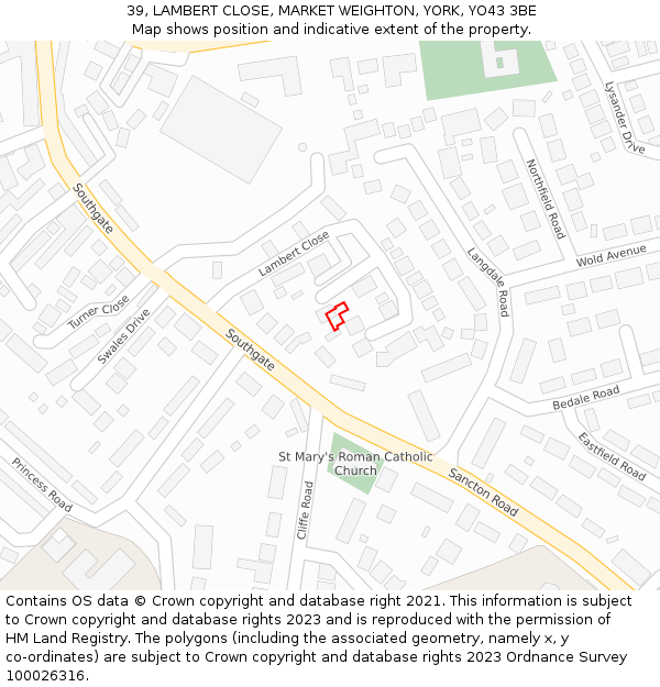 39, LAMBERT CLOSE, MARKET WEIGHTON, YORK, YO43 3BE: Location map and indicative extent of plot