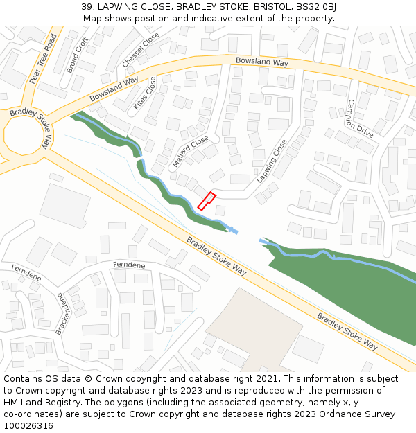 39, LAPWING CLOSE, BRADLEY STOKE, BRISTOL, BS32 0BJ: Location map and indicative extent of plot