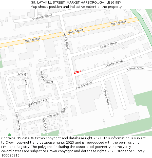 39, LATHKILL STREET, MARKET HARBOROUGH, LE16 9EY: Location map and indicative extent of plot