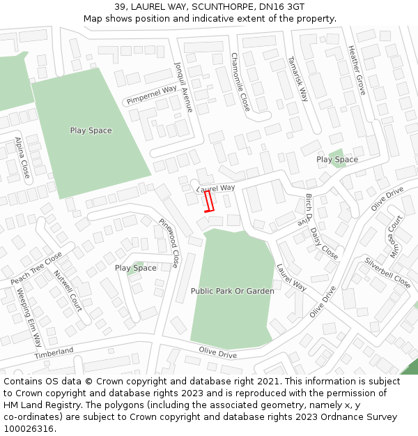 39, LAUREL WAY, SCUNTHORPE, DN16 3GT: Location map and indicative extent of plot