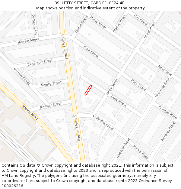 39, LETTY STREET, CARDIFF, CF24 4EL: Location map and indicative extent of plot