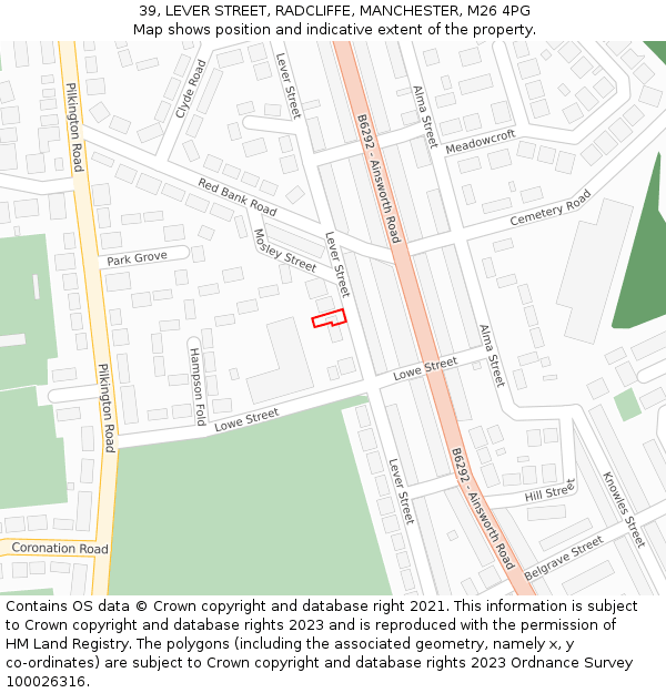 39, LEVER STREET, RADCLIFFE, MANCHESTER, M26 4PG: Location map and indicative extent of plot