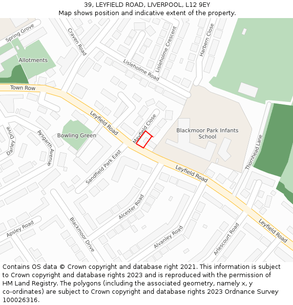 39, LEYFIELD ROAD, LIVERPOOL, L12 9EY: Location map and indicative extent of plot