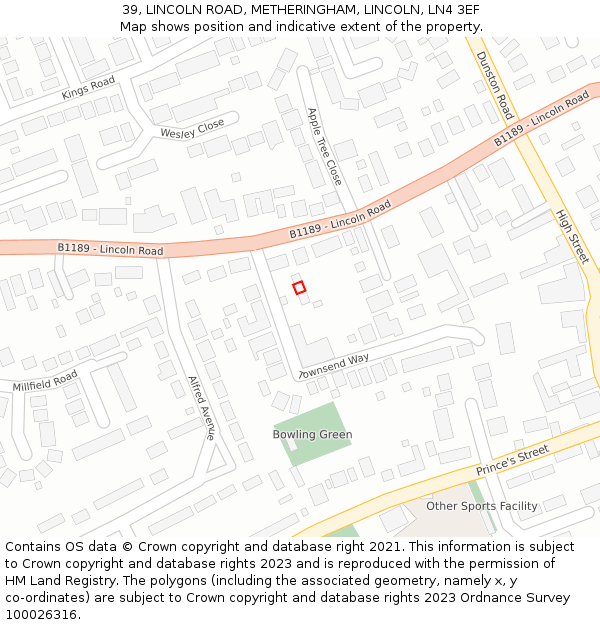 39, LINCOLN ROAD, METHERINGHAM, LINCOLN, LN4 3EF: Location map and indicative extent of plot