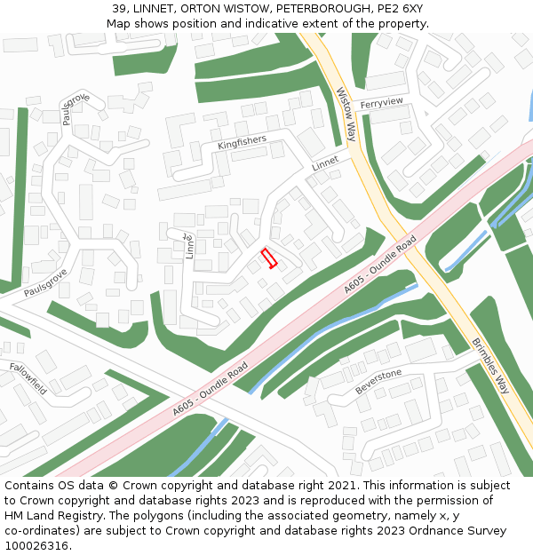 39, LINNET, ORTON WISTOW, PETERBOROUGH, PE2 6XY: Location map and indicative extent of plot