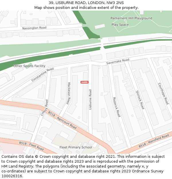 39, LISBURNE ROAD, LONDON, NW3 2NS: Location map and indicative extent of plot