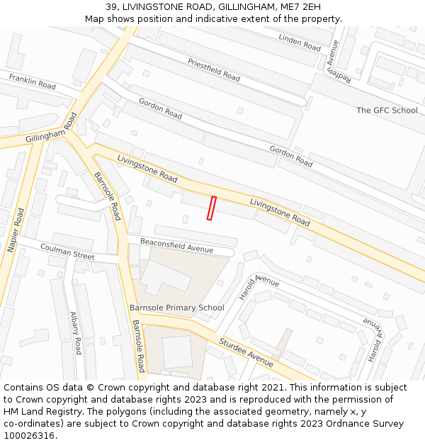 39, LIVINGSTONE ROAD, GILLINGHAM, ME7 2EH: Location map and indicative extent of plot
