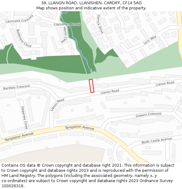 39, LLANON ROAD, LLANISHEN, CARDIFF, CF14 5AG: Location map and indicative extent of plot