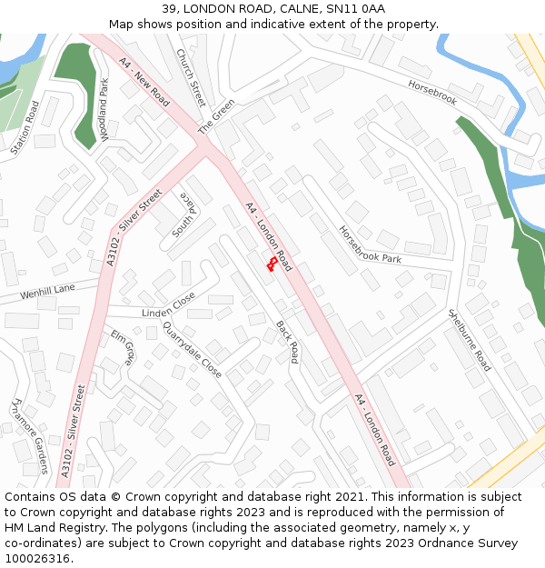 39, LONDON ROAD, CALNE, SN11 0AA: Location map and indicative extent of plot