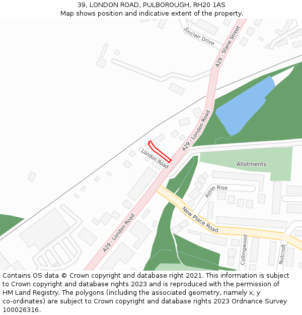 39, LONDON ROAD, PULBOROUGH, RH20 1AS: Location map and indicative extent of plot