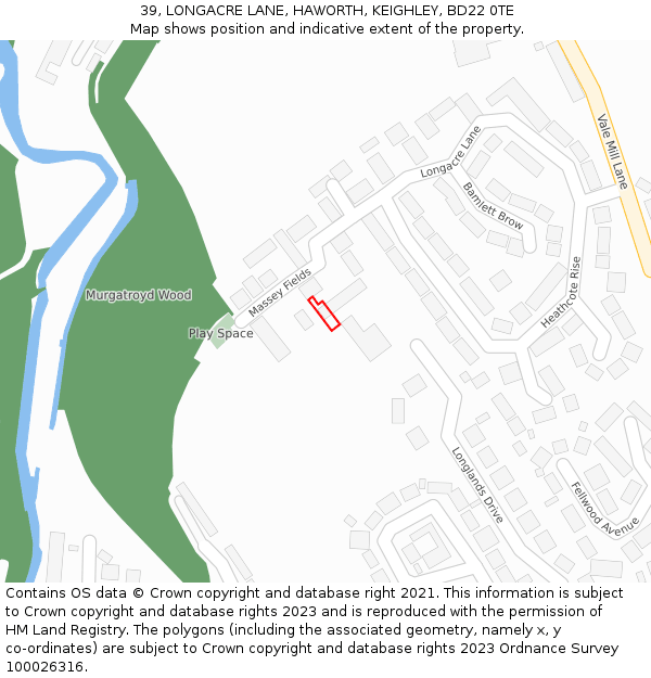 39, LONGACRE LANE, HAWORTH, KEIGHLEY, BD22 0TE: Location map and indicative extent of plot