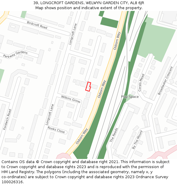 39, LONGCROFT GARDENS, WELWYN GARDEN CITY, AL8 6JR: Location map and indicative extent of plot