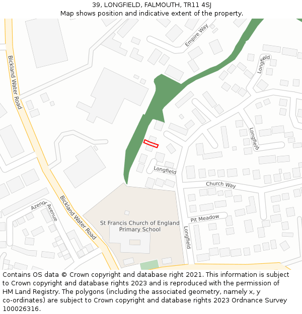 39, LONGFIELD, FALMOUTH, TR11 4SJ: Location map and indicative extent of plot