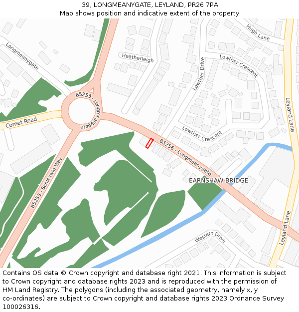 39, LONGMEANYGATE, LEYLAND, PR26 7PA: Location map and indicative extent of plot