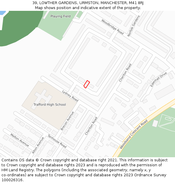 39, LOWTHER GARDENS, URMSTON, MANCHESTER, M41 8RJ: Location map and indicative extent of plot