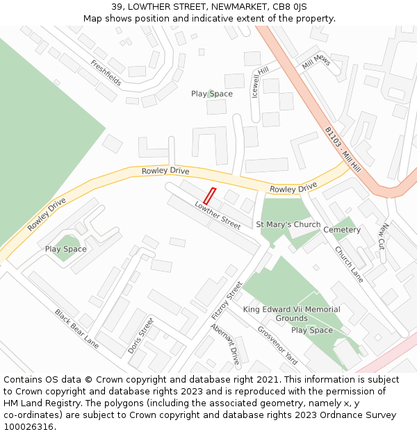 39, LOWTHER STREET, NEWMARKET, CB8 0JS: Location map and indicative extent of plot