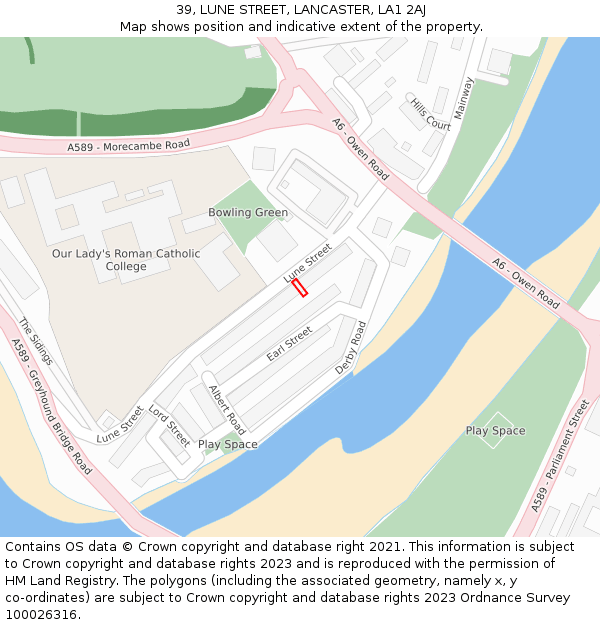 39, LUNE STREET, LANCASTER, LA1 2AJ: Location map and indicative extent of plot