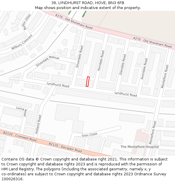 39, LYNDHURST ROAD, HOVE, BN3 6FB: Location map and indicative extent of plot