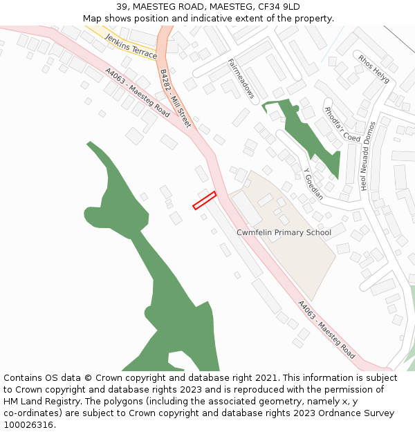 39, MAESTEG ROAD, MAESTEG, CF34 9LD: Location map and indicative extent of plot